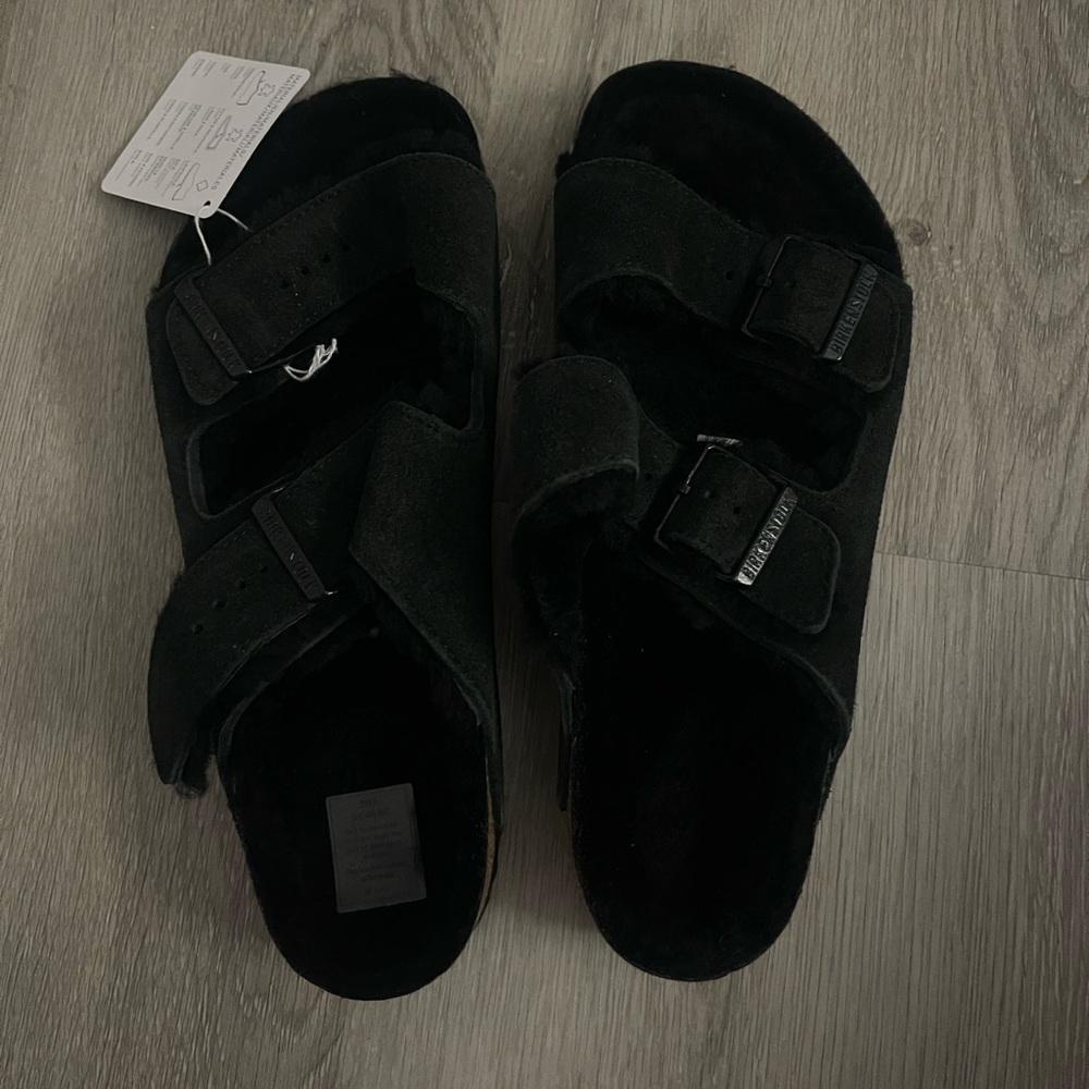 Birkenstock Arizona Shearling Suede Leather Sandals